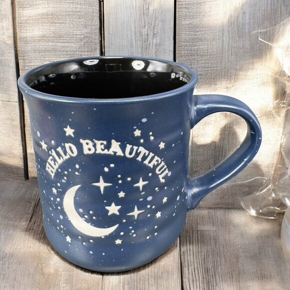 Stay Wild Moon Child Navy Blue Coffee Mug Cup 12oz Ceramic Hello Beautiful Mug - Picture 1 of 12
